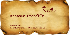 Kremmer Atanáz névjegykártya
